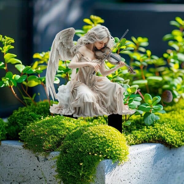 Amazon white angel playing violin, acrylic garden pile, flower pot, lawn farm ornamental ground ornamental plaque