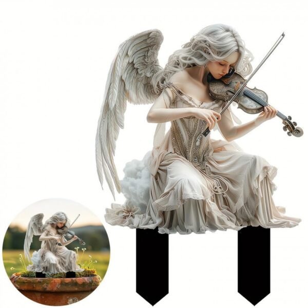 Amazon white angel playing violin, acrylic garden pile, flower pot, lawn farm ornamental ground ornamental plaque