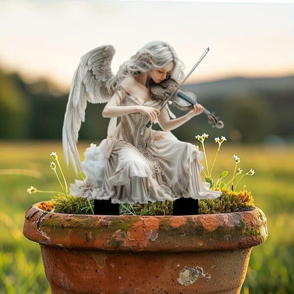 Amazon white angel playing violin, acrylic garden pile, flower pot, lawn farm ornamental ground ornamental plaque