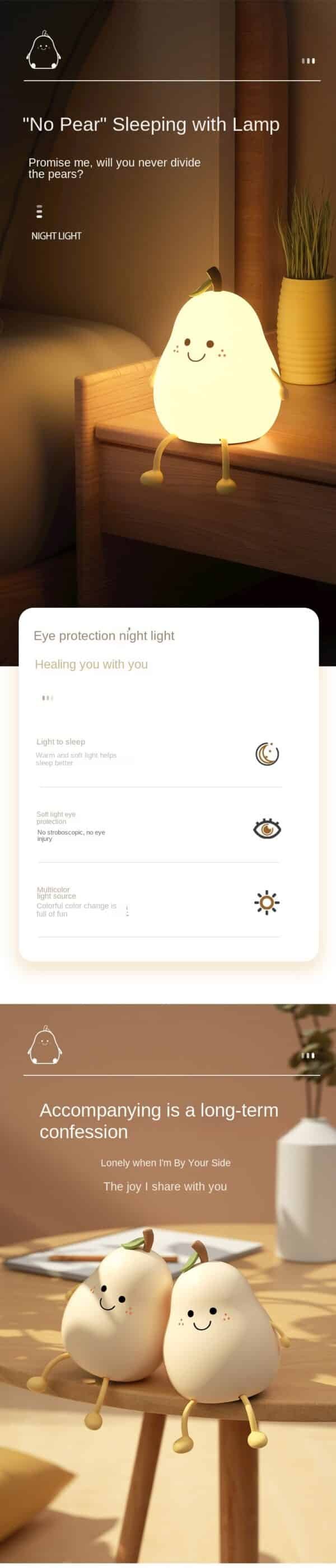 sınır ötesi armut gece lambası, çocuk yatak odası yatakhane başucu uyku ışığı, sevimli renkli silikon pat ışığı