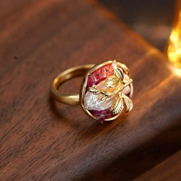 Кольцо Monet Garden Series Ring Golden Leaf French Light Luxury, Retro Niche Design Open Ring