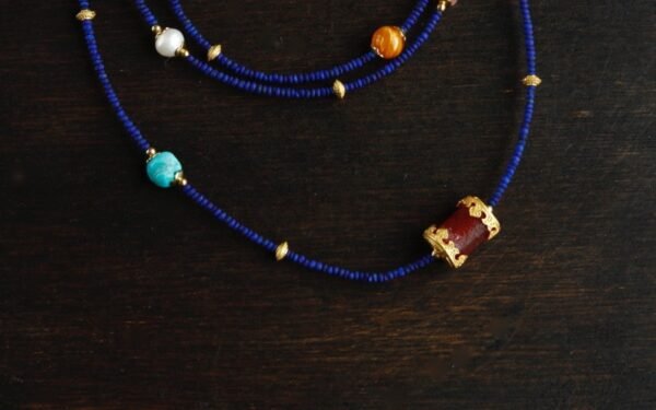 Natural lapis lazuli small beads multi-circle Duobao design bracelet necklace dual-purpose with pearl tourmaline accessories