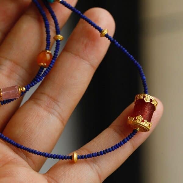 Natural lapis lazuli small beads multi-circle Duobao design bracelet necklace dual-purpose with pearl tourmaline accessories