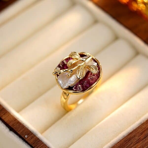 Кольцо Monet Garden Series Ring Golden Leaf French Light Luxury, Retro Niche Design Open Ring