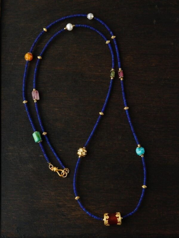 Natural lapis lazuli small beads multi-circle Duobao design bracelet necklace dual-purpose with pearl tourmaline accessories