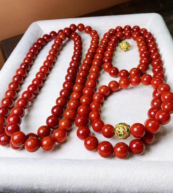 Autentyczny naturalny agat Nanhong pełny kolor pełne mięso Jinhong okrągły koralik naszyjnik nowy chiński styl obojczyk łańcuszek sweter nowy - 10mm-nanhong-necklace-40cm