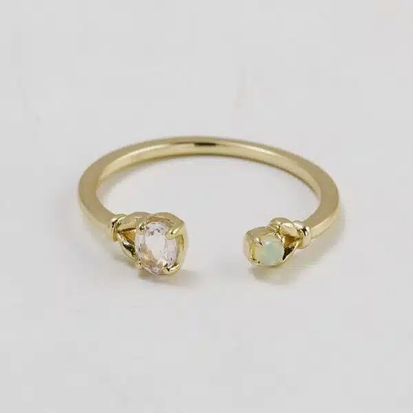 Japanisches Licht Luxus-Schmuck s925 Sterling Silber vergoldet natürliche Kirschblüte Pulver Morganit Opal gestapelt offenen Ring Frauen