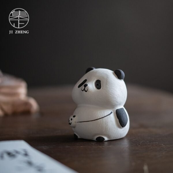 Animale da tè di sabbia viola, fatto a mano bianco fango cerimonia del tè panda rosso ornamento carino creativo desktop boutique piccolo gioco del tè