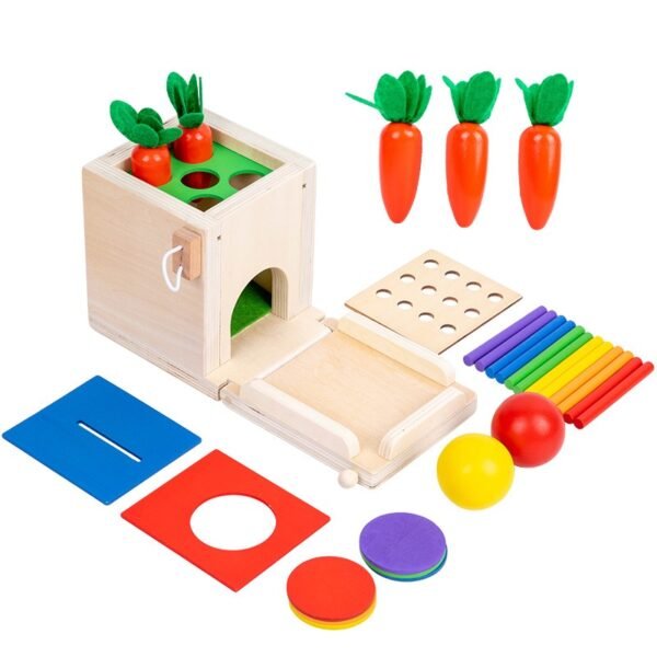 Montessori 4-in-1 coin box multi-functional stick pulling radish children's building block color matching intelligence box toy