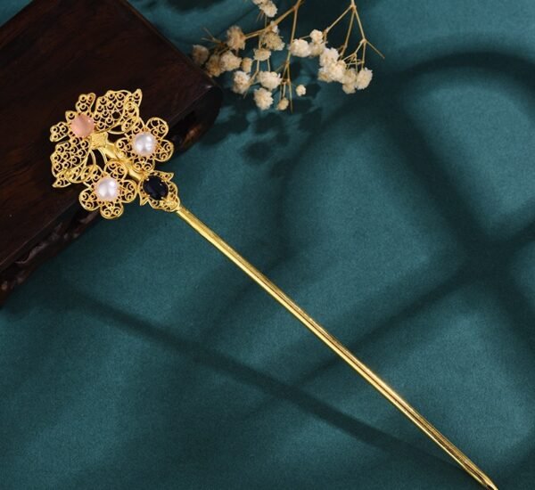 Gouden zijde ingelegd met parels, vlinderbloemen, kleine inzetstukken, Hanfu-accessoires, natuurlijke oude rode en blauwe schatten voor vriendinnenstijl