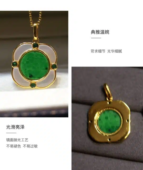 Myanmar natural frijol verde jadeíta colgante con fritillary blanco s925 plateado con incrustaciones de oro diseño de moda no se desvanece