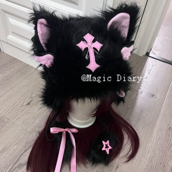 magic diary original handmade autumn and winter warm hat cat ear subculture y2k plush cute warm