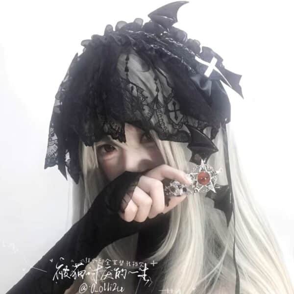 subculture nuns and demons dark lace veil headband lolita goth bnt headband halloween accessories