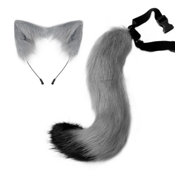 halloween cos simulated fox plush tail costume accessories, beast tail cat ear headband headgear, a piece of hair generation