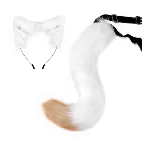 halloween cos simulated fox plush tail costume accessories, beast tail cat ear headband headgear, a piece of hair generation