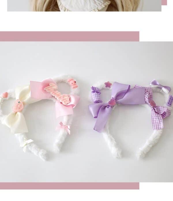 a handmade japanese style cute plush bear ears lolita headgear cos sweet headband bow