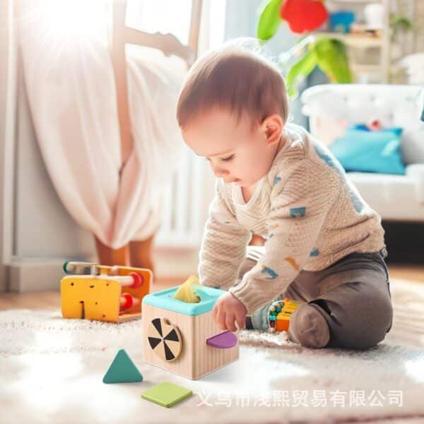 Cross-border baby early education puzzle shape matching color cognition mirror square pumping carton busy box educational toys