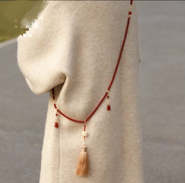 National Style Bead String Necklace Tassel New Chinese Style Natural Agate Necklace Oblique Cross Ethnic Style Agate Jewelry