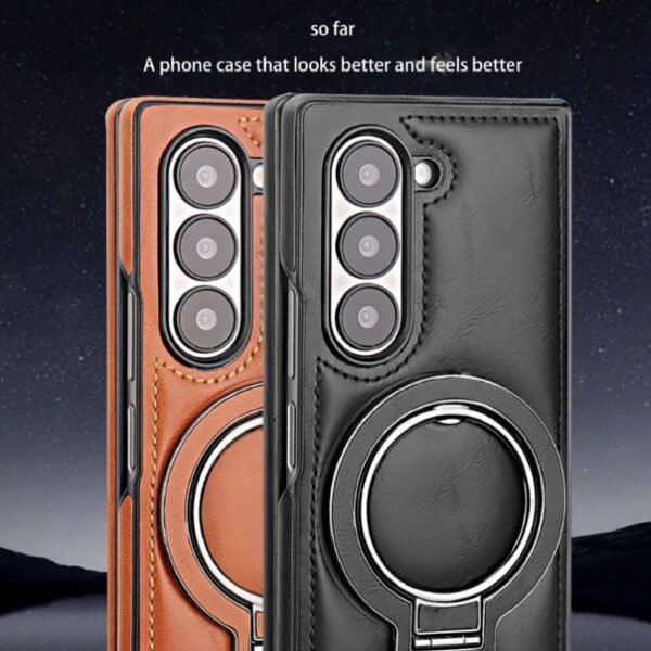 Applicable to Samsung Z fold6 mobile phone case racket holder Galaxy magnetic suction Z fold5 creative men's leather case