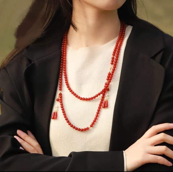 National Style Bead String Necklace Tassel New Chinese Style Natural Agate Necklace Oblique Cross Ethnic Style Agate Jewelry