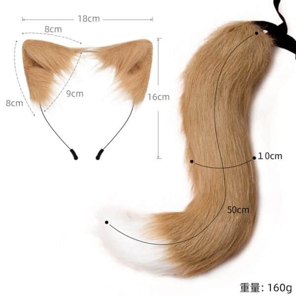 halloween cos simulated fox plush tail costume accessories, beast tail cat ear headband headgear, a piece of hair generation