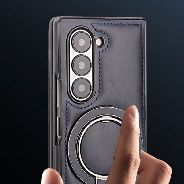 Applicable to Samsung Z fold6 mobile phone case racket holder Galaxy magnetic suction Z fold5 creative men's leather case