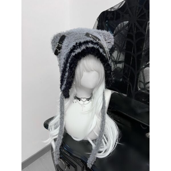 japanese original subculture bear hat cute cross star wool hat niche dark zipper bald hat