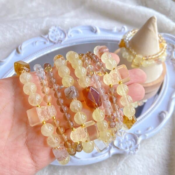 natural crystal magic crystal zeus lion seal double ring lemon crystal yellow tower crystal black gold super sugar cube faceted bracelet