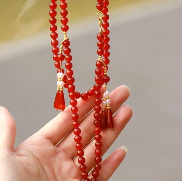 National Style Bead String Necklace Tassel New Chinese Style Natural Agate Necklace Oblique Cross Ethnic Style Agate Jewelry