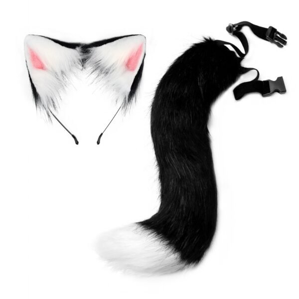 halloween cos simulated fox plush tail costume accessories, beast tail cat ear headband headgear, a piece of hair generation