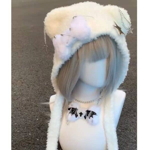 autumn and winter y2k subculture plush bones wings ears bear stars y2k subculture warm knitted hat