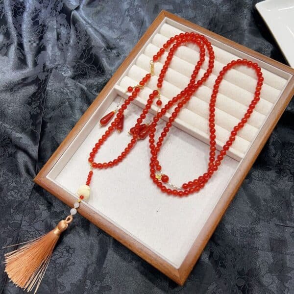 National Style Bead String Necklace Tassel New Chinese Style Natural Agate Necklace Oblique Cross Ethnic Style Agate Jewelry