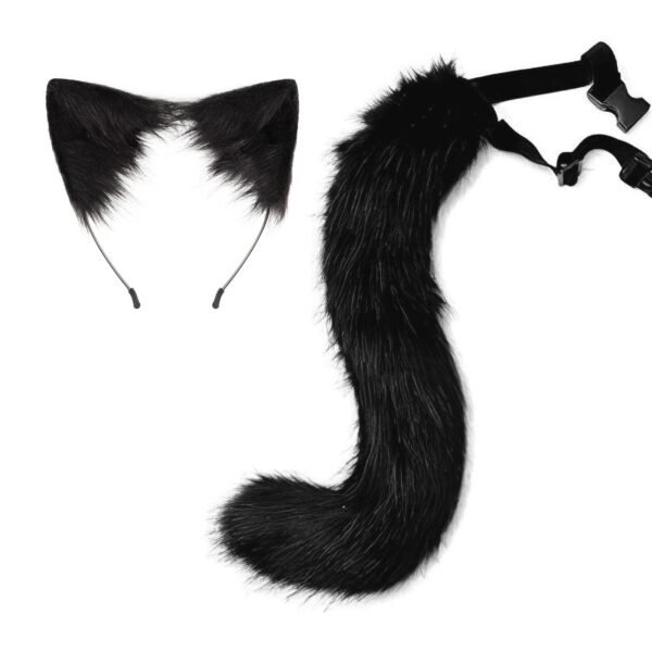 halloween cos simulated fox plush tail costume accessories, beast tail cat ear headband headgear, a piece of hair generation