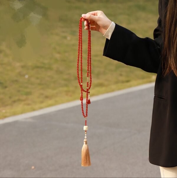 National Style Bead String Necklace Tassel New Chinese Style Natural Agate Necklace Oblique Cross Ethnic Style Agate Jewelry