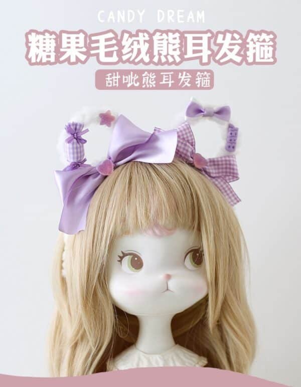 a handmade japanese style cute plush bear ears lolita headgear cos sweet headband bow