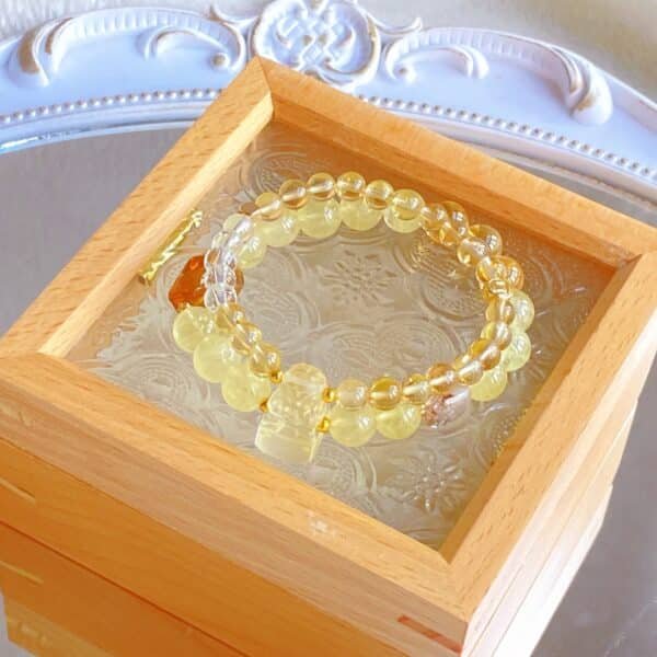 natural crystal magic crystal zeus lion seal double ring lemon crystal yellow tower crystal black gold super sugar cube faceted bracelet