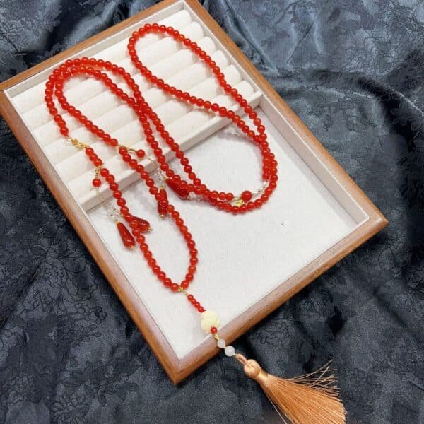 National Style Bead String Necklace Tassel New Chinese Style Natural Agate Necklace Oblique Cross Ethnic Style Agate Jewelry