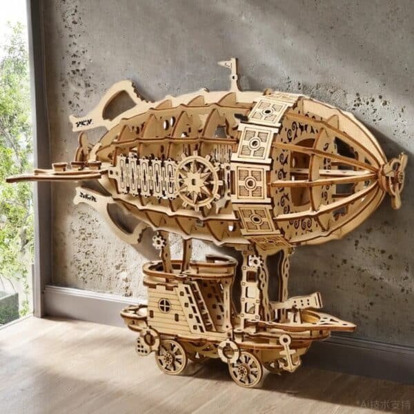 3d three dimensional puzzle, wooden airship mechanical transmission simulation three dimensional model hand assembled creative toy gift.