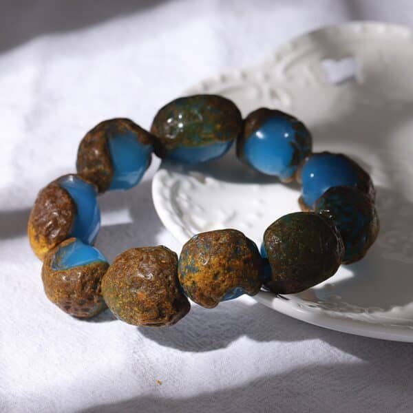 mexican blue amber bracelet with leather amber rough stone beeswax bracelet jewelry for men and women