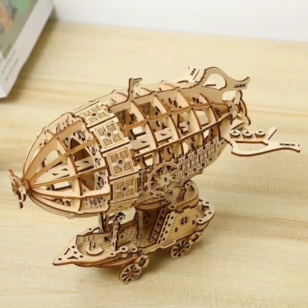 3d three dimensional puzzle, wooden airship mechanical transmission simulation three dimensional model hand assembled creative toy gift.