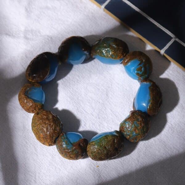 mexican blue amber bracelet with leather amber rough stone beeswax bracelet jewelry for men and women