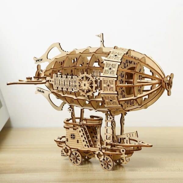 3d three dimensional puzzle, wooden airship mechanical transmission simulation three dimensional model hand assembled creative toy gift.