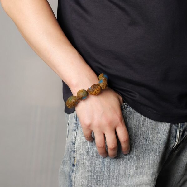 mexican blue amber bracelet with leather amber rough stone beeswax bracelet jewelry for men and women