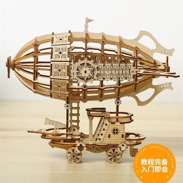 3d three dimensional puzzle, wooden airship mechanical transmission simulation three dimensional model hand assembled creative toy gift.