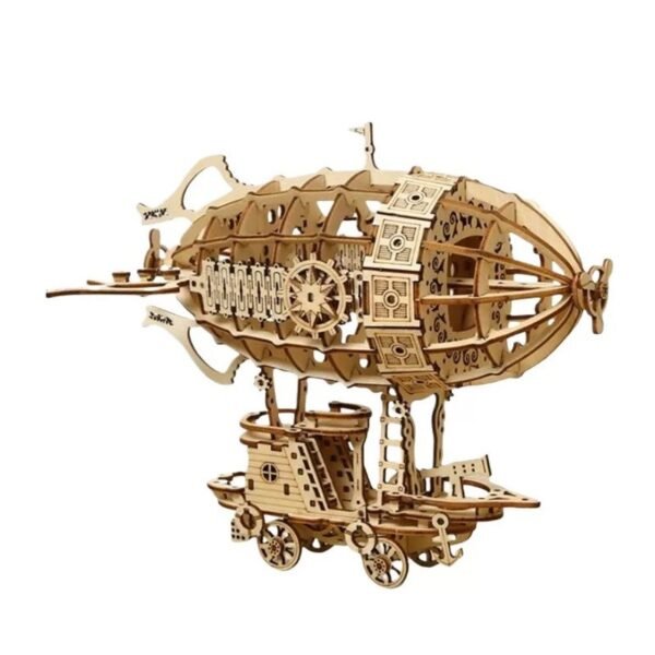 3d three dimensional puzzle, wooden airship mechanical transmission simulation three dimensional model hand assembled creative toy gift.