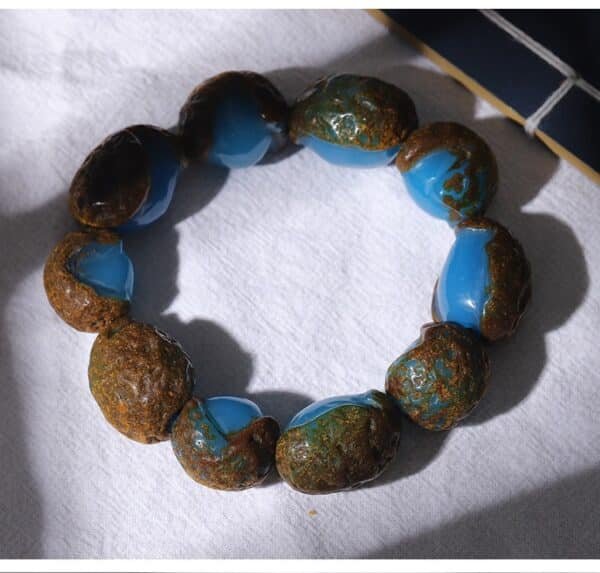 mexican blue amber bracelet with leather amber rough stone beeswax bracelet jewelry for men and women