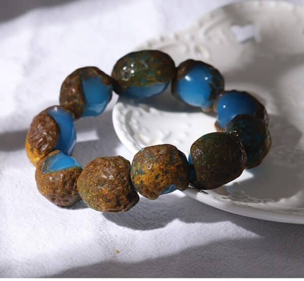 mexican blue amber bracelet with leather amber rough stone beeswax bracelet jewelry for men and women