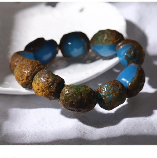 mexican blue amber bracelet with leather amber rough stone beeswax bracelet jewelry for men and women