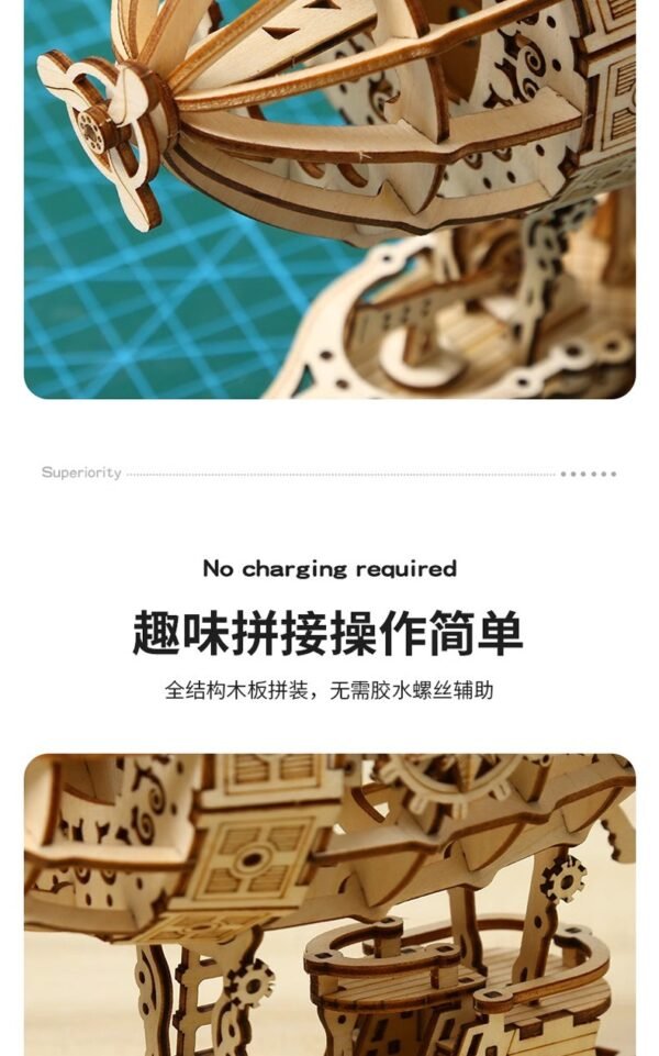 3d three dimensional puzzle, wooden airship mechanical transmission simulation three dimensional model hand assembled creative toy gift.