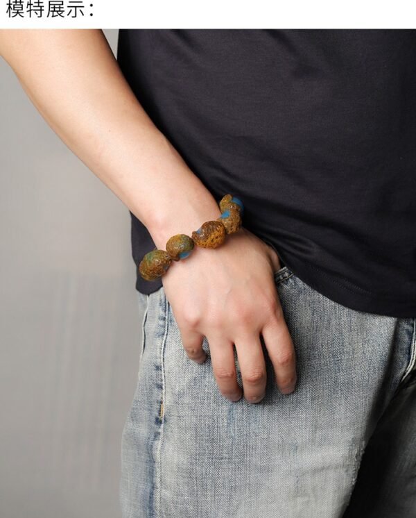 mexican blue amber bracelet with leather amber rough stone beeswax bracelet jewelry for men and women